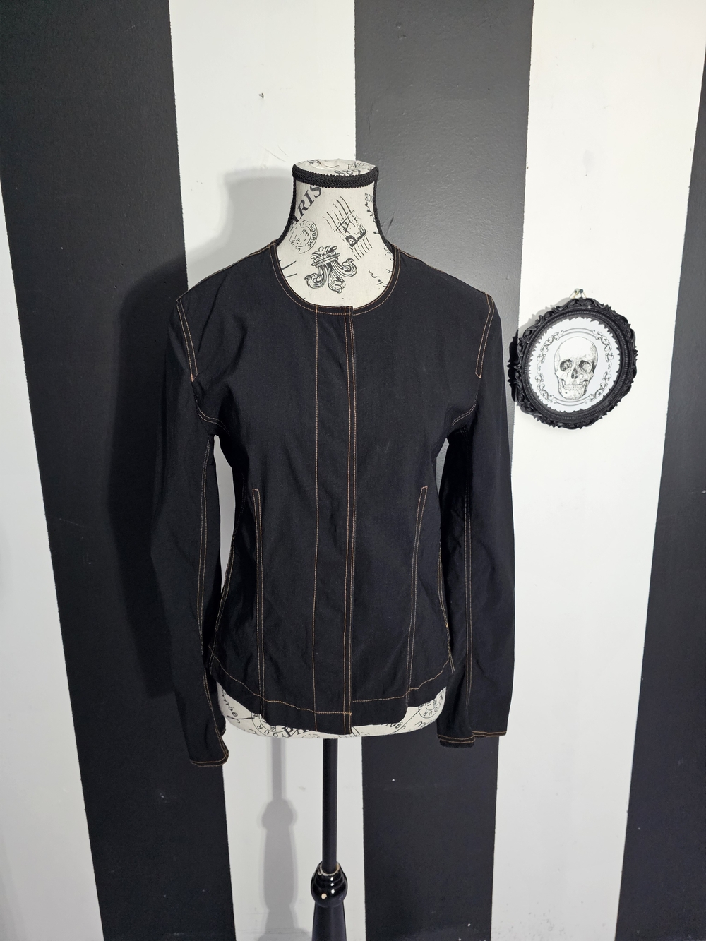 Women's Black Utility Jacket with Contrast Stitching